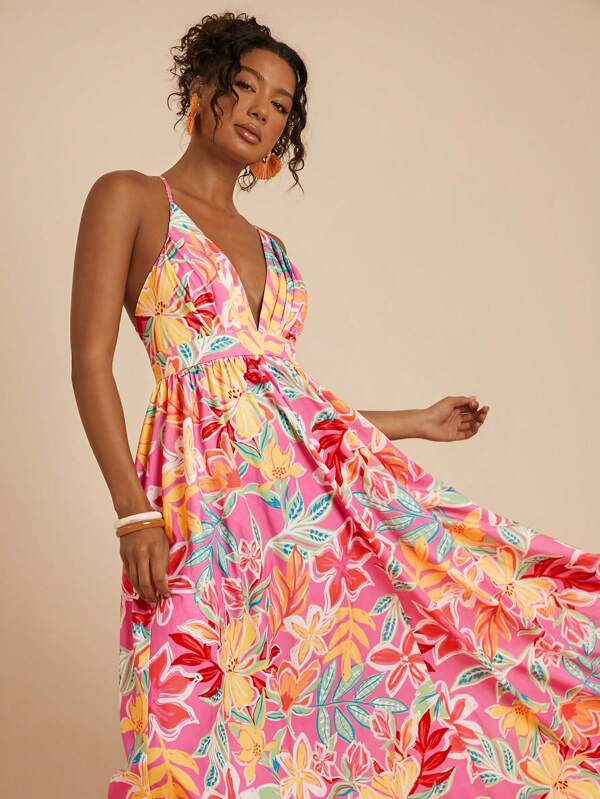 Travachic Women's Vacation Casual Floral Print Backless Halter Dress, Vacation Style, Woven Graphic Printed, Casual Summer Vacation Outfits Woman, Bohemia Beach Vacation Outfits, Boho Chic, Country Concert Outfit, Holiday Festival Outfits, Beach Outfits For Woman, Summer Outfits For Women, Old Money Style Women, Graduation Outfit, Summer Sun Dress, Birthday Dresses For Women