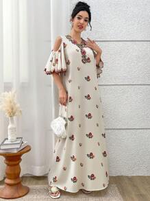 Yasmyna Women's Elegant Floral Embroidery Off-Shoulder Ruffle Hem Dress, Summer Women Summer Dresses Women Maxi Dresses