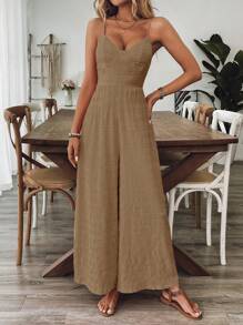 Breezaya 1 件女式 V 领无袖紫红色连体裤，夏季假期 - 棕色 - 查看 6