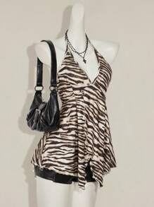 SHEIN ICON 女士性感露背吊带斑马纹上衣，夏季