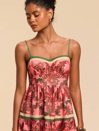 Travachic Floral Print Strap Casual Vacation Sundress,Summer,Summer Outfits For Women,Beachwear,Easter,Beach Outfits For Woman,Vacation Outfits Women,Mini Dresses ,Graduation Dress,Tropical Vacation Woman Clothes,Romantic,Summer Dresses For Women