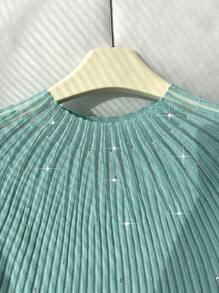 SHEIN Privé 大码纯色短袖毛衣背心，简约时尚，适合夏季 - 綠色 - 查看 6