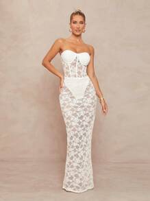 Lumalex 女式蕾丝胸垫腰透视紧身连衣裙 - 白色 - 查看 1