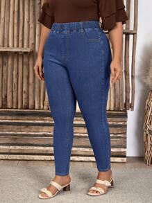 EMERY ROSE Plus Size Women Elastic Waist Pocket Casual Skinny Jeans