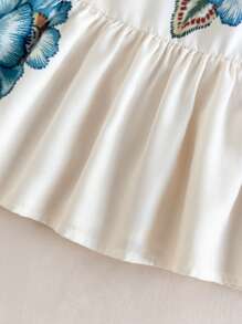 SHEIN Vestido de manga corta con patrón floral de color albaricoque adorable para bebé niña en verano - Multicolor - Ver 8