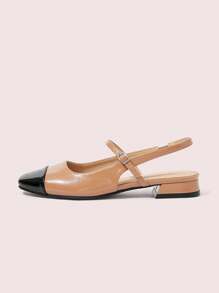 CUCCOO DOLLMOD 女士时尚棕色和黑色拼布玛丽珍平底方头鞋