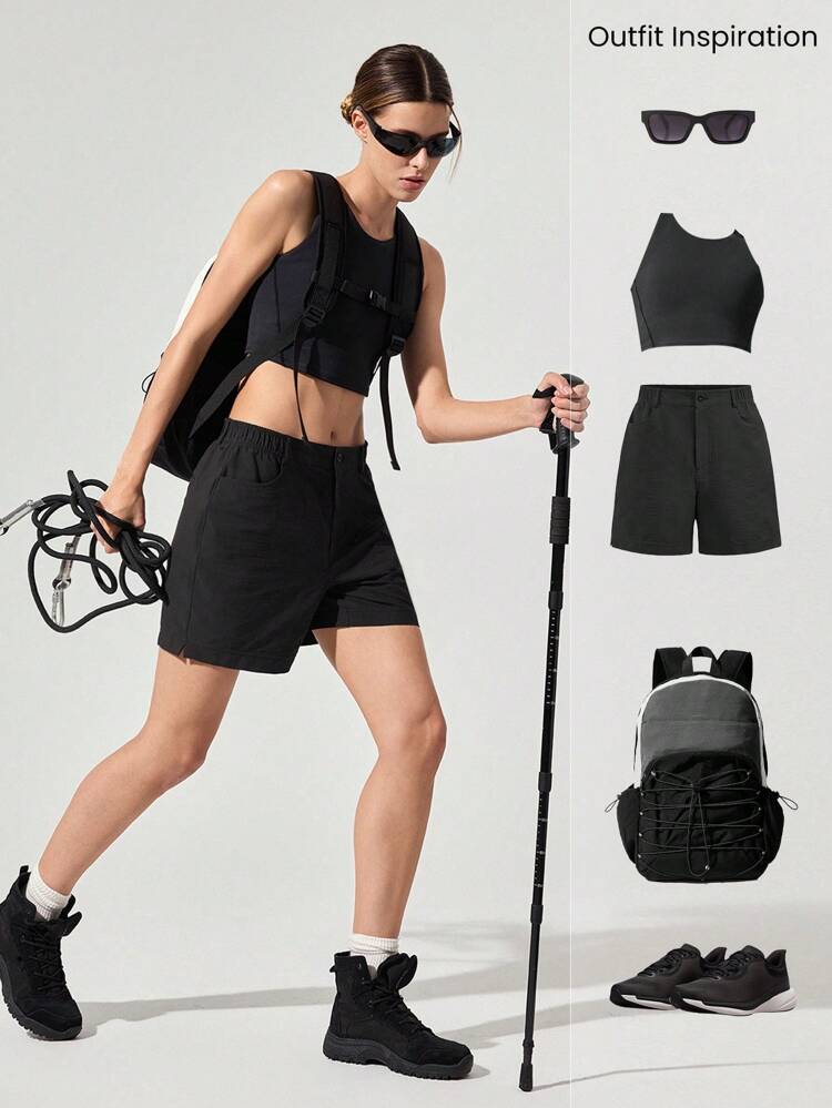 Hit The Trails Water-Resistant Lightweight Multi Pockets Diamond-Shaped Crotch Slit Hem Outdoor Shorts Hiking Training Climbing Camping Outdoor Casual Active Wear