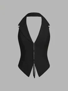 SHEIN EZwear Women Sleeveless Solid Color Blouse, Fashionable For Summer - Black - View 3