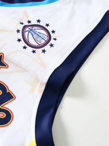 ROMWE MEN Prep Men's Basketball Street Print Sleeveless Tank Top, Suitable For Everyday Wear In Spring/Summer - Apricot - View 3