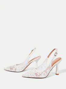 CUCCOO HITCHD 女士尖头蕾丝刺绣高跟鞋，优雅浪漫白色女士浅口鞋，新娘婚礼场合高跟鞋 - 白色 - 查看 9