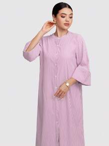 Veilorie Damen langärmeliges, gestreiftes, knopfvorderseite Lässig Kleid, Frühling Herbst, bescheidenes Maxikleid perfekt für Strand/Lässig/Urlaub/Zuhause/Schule und alltägliches Lässig Tragen