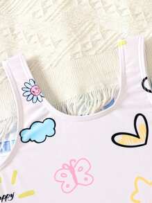 Emery Rose Kids Emery Rose Kids Young Girl Floral Print Tankini One-Piece Swimsuit - Apricot - View 4