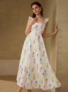 MOTF PREMIUM 花卉印花荷叶边连衣裙 - 白色 - 查看 2