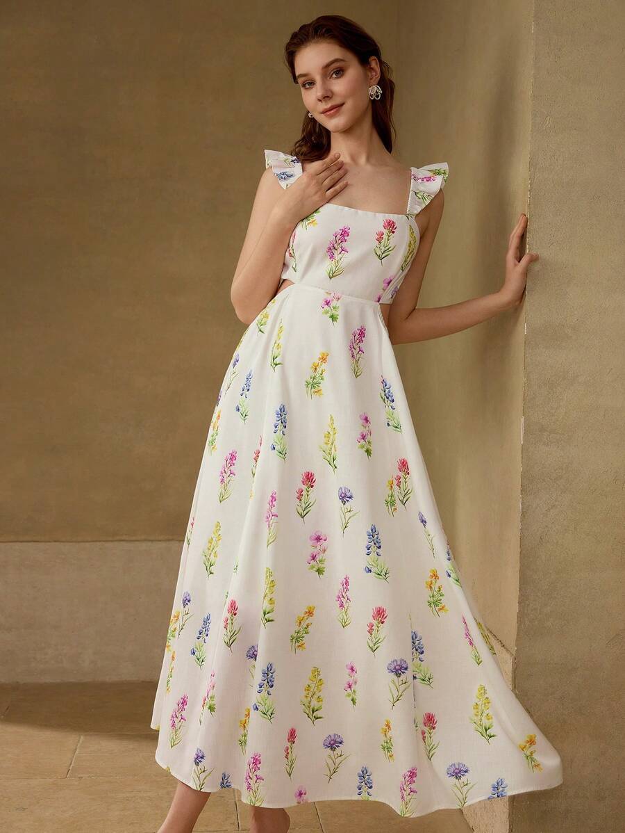 MOTF PREMIUM Kleid mit Blumen Muster und Rüschen - Weiss - Übersicht 2