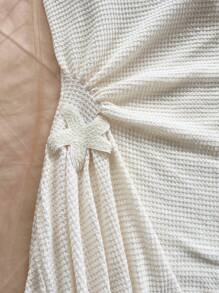 Soleia 女士亮橙色热带岛屿度假村露肩褶饰荷叶边系带海星装饰海滩迷你连衣裙 - 白色 - 查看 3