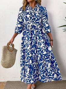 Weeklong Plus Size Women Elegant Fashion Artistic Casual Loose Printed Dress, Versatile, Suitable For Summer, Back To School, Graduation, Holidays, Valentine's Day, Music Festival, Mother's Day, Halloween, Thanksgiving, Easter, National Day, Formal Dance, Dating Party, Outdoor Activities