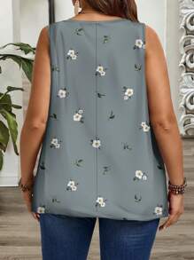 SHEIN CURVE+ 加大码花卉印花宽松宽肩带吊带背心，夏季曲线加大，波西米亚风度假风，适合外出 - 彩色 - 查看 2