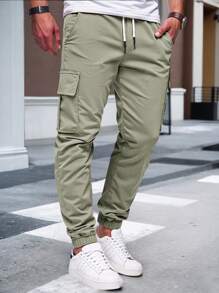 Manfinity Homme Men's Drawstring Waist Tapered Casual Cargo Jogger Pants, Versatile, Fall