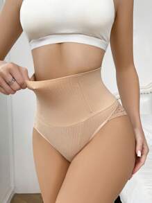 SHEIN Women's High Waist Lace Thong, Slimming Shapewear Bottom - Apricot - View 5