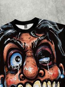 Manfinity Roghcode 男士宽松街头风趣味表情印花 T 恤 - 黑色 - 查看 2