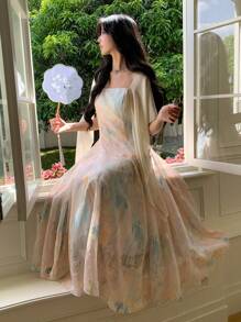 DAZY 女士中长款网纱连衣裙，时尚百搭，适合夏季度假穿着，也适合复活节等节日穿着。 - 綠色 - 查看 1