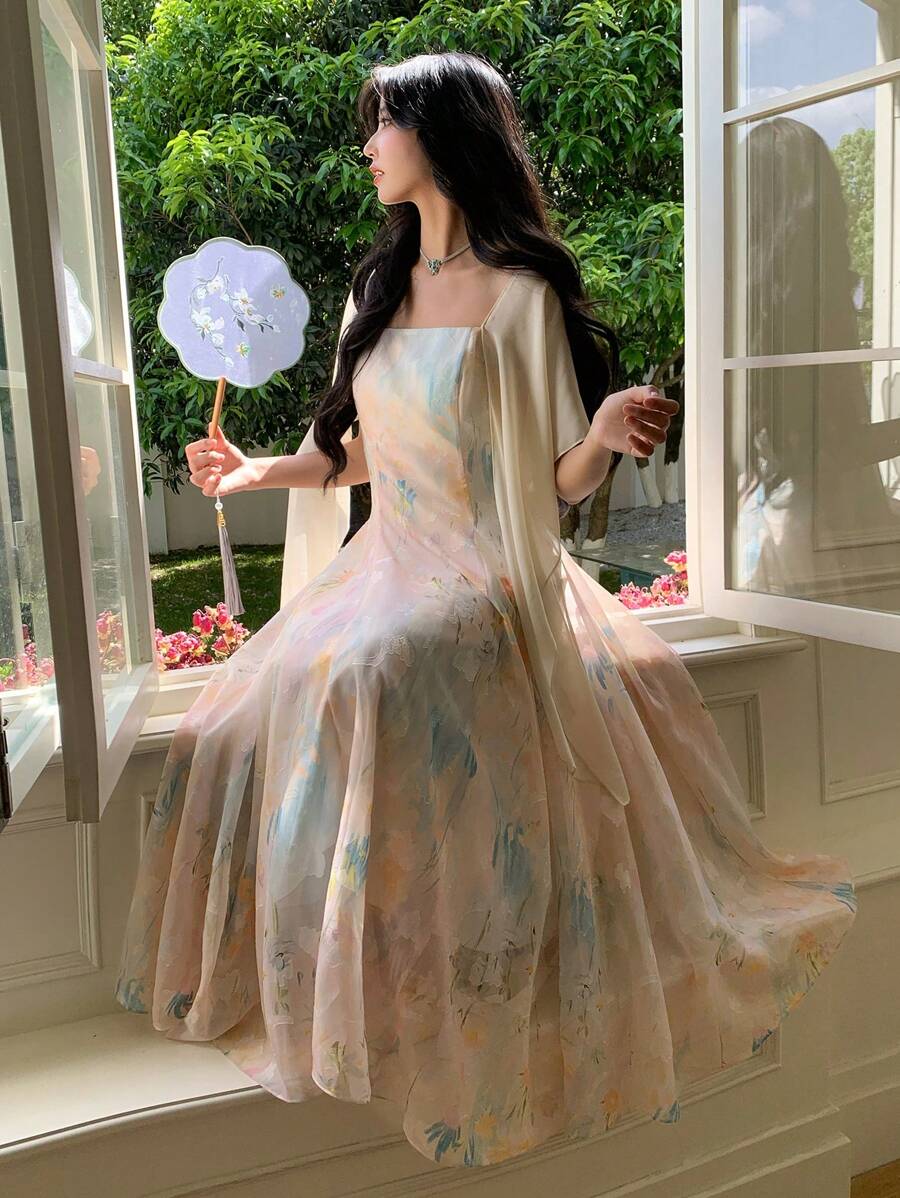 DAZY 女士中长款网纱连衣裙，时尚百搭，适合夏季度假穿着，也适合复活节等节日穿着。 - 綠色 - 查看 1