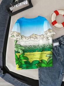 Kimba The White Lion X SHEIN Young Boy Summer Casual Animal Print Crew Neck Short Sleeve T-Shirt