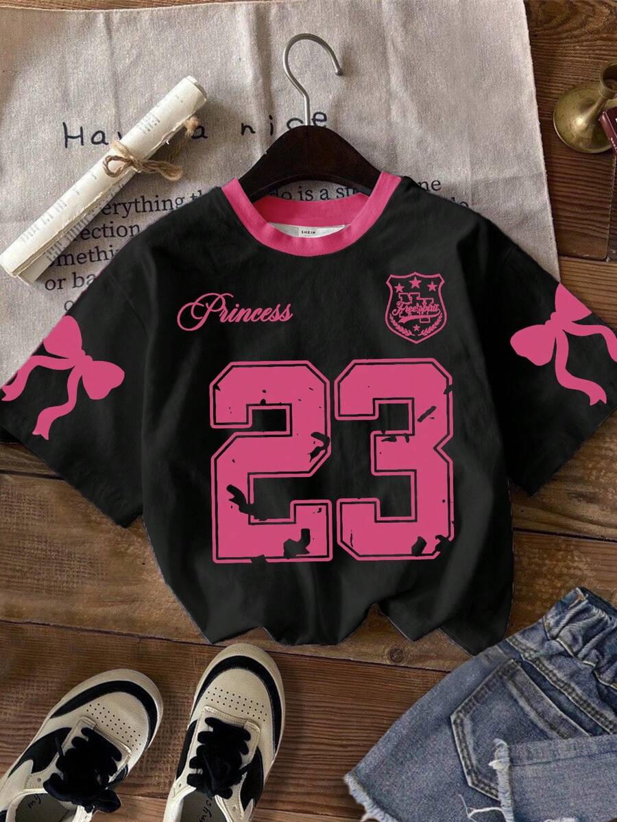 SHEIN Leap Crew 青少年女孩休闲简约针织超大T恤，适合夏季