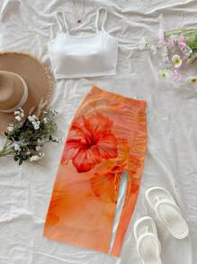 Soleia Bộ 2 chiếc họa tiết nhuộm loang hoa dâm bụt cổ điển dành cho nữ, phong cách nghỉ dưỡng thường ngày, gợi cảm, dễ thương, cô gái dừa Y2K, phong cách Boho, thích hợp cho lễ hội âm nhạc mùa hè - Nhiều màu - Xem 4