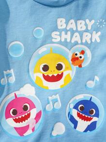 BABY SHARK X SHEIN Baby Boy Cartoon Shark Print Blue Casual Cute Short Sleeve T-Shirt And Yellow Loose Shorts Set