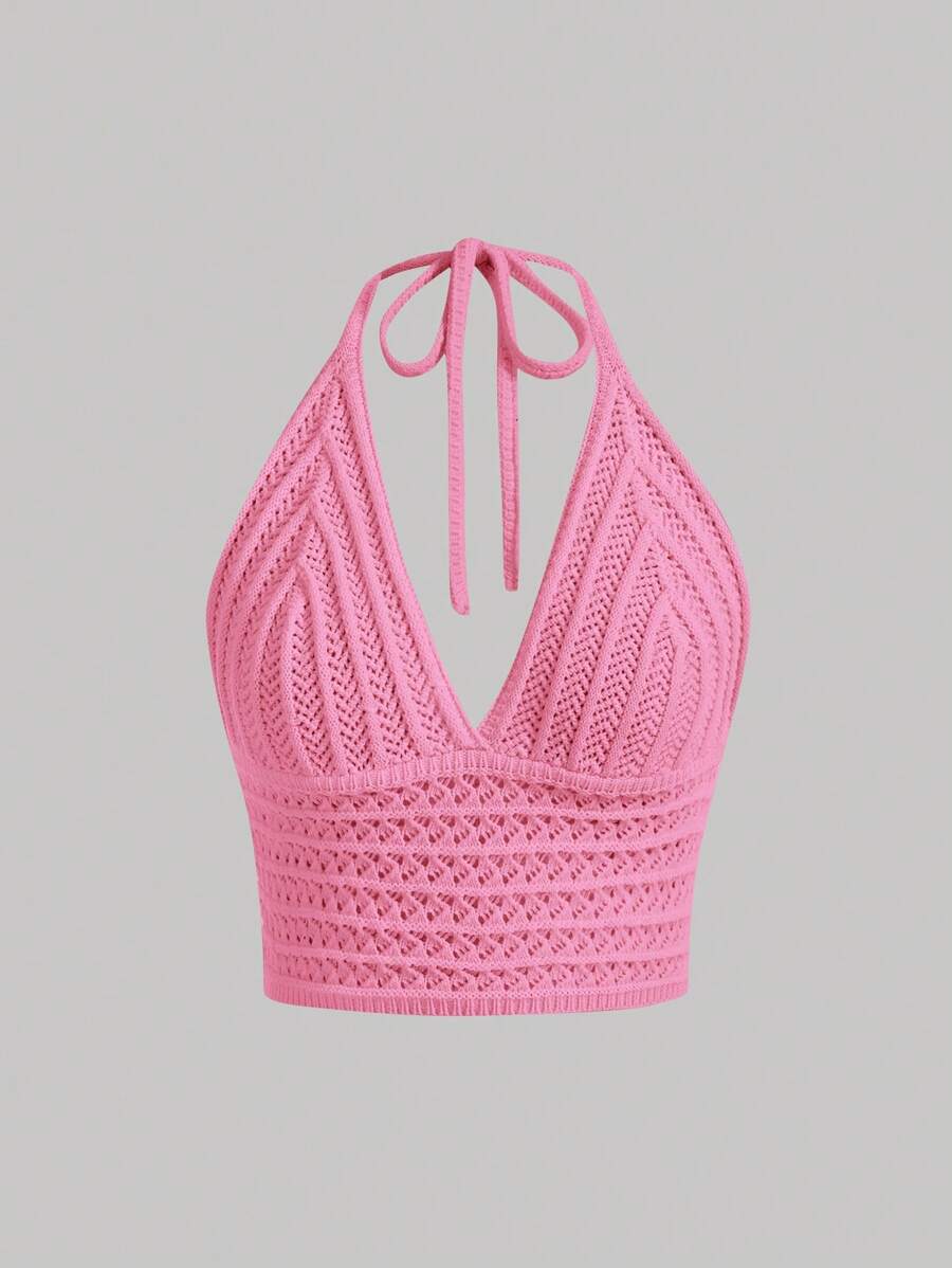 SHEIN MOD Áo len mềm buộc cổ eo đi biển/lễ hội âm nhạc cho nữ - Hồng - Xem 1
