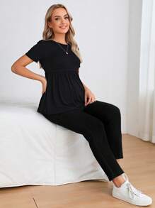 SHEIN Pregnant Women's Casual Versatile Solid Color Tapered Straight Leg Jeans Maternity Black Denim Pants - Black - View 6