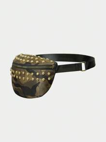 SHECARRY Women's Fashion Street Style Y2K Camouflage Print Rivet Waist Bag - Army Green - View 3