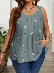 SHEIN CURVE+ 加大码花卉印花宽松宽肩带吊带背心，夏季曲线加大，波西米亚风度假风，适合外出 - 彩色 - 查看 3