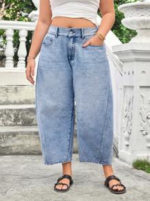 SHEIN Essnce 大码休闲水洗微喇牛仔裤