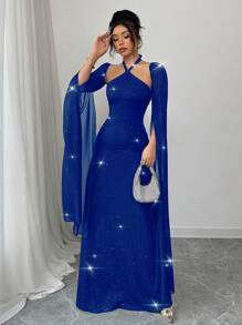 Rafferiza Black Party Maxi Halter Dress For Women - Blue - View 5