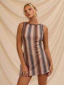 SHEIN Forever 21 Vestido casual de manga corta con cuello redondo y estampado integral para mujer, ideal para vacaciones