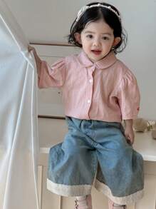 Dazy Kids Girl Toddler/Infant Casual Loose Woven Short Sleeve Top, Summer