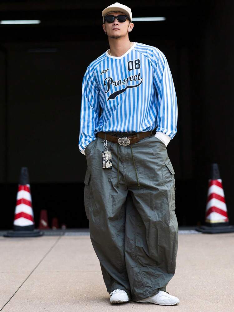 Spring Men's Raglan Sleeve Striped Multi-Color Letter Embroidery Casual T-Shirt Long Sleeve Men Shirt