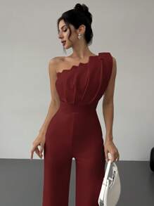 Firerie Valentinstag Neu Einfach Elegant 3D strukturierter Plissee-Design Ärmellos Taille Raffung Weiß Jumpsuit, geeignet für den Berufsverkehr - Bordeaux - Übersicht 8