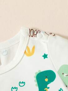 SHEIN Baby Boy Cartoon Dinosaur Print Tee & Striped Overall Romper