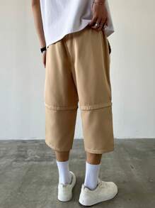 Manfinity Hypemode Men's Loose Solid Color 7 Inch Shorts, Can Be Detached To Bermuda Shorts, Summer - Khaki - View 2