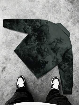 Manfinity Roghcode Herren Lässig Rave Jacke mit durchgehendem Muster, Reißverschluss, Langarm, für den Herbst