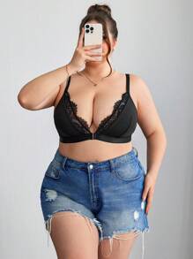 SHEIN CURVE+ Plus Size Lifting & Enhancing Bustier Bra Cami Top With Adjustable Strap, Curve Plus, Boho Vacation - Black - View 4