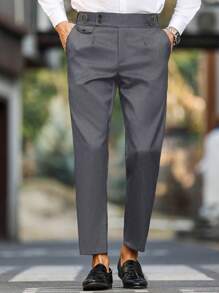 Manfinity Bizformal Men's Business-Casual White Suit Pants Featuring A Waistband Ribbon Design, Perfect As A Gift For Your Boyfriend Or Husband. Men's Casual Solid Color Tapered Suit Pants , White Pants For Men , Men White Slim Dress Pants , , Unique Suit For Men , White Suit Men - Grey - View 1