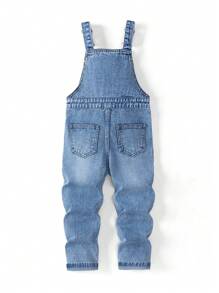 Young Boy Casual Retro Blue Denim Overalls With Pockets, Daily Wear Denim Bib Pants Suit Set Young Boys Pants Young Boys 2 Pieces Overalls Kids Boys - Medium Wash - View 2