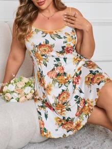 SHEIN Plus Size Floral Print Camisole Nightdress, Summer Casual PerfectSummer - Multicolor - View 1