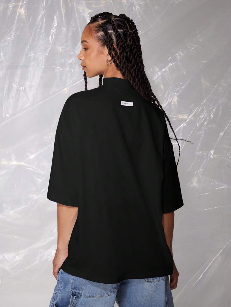 SUMWON WOMEN Oversized Mock Neck Casual Relaxed Fit T-Shirt