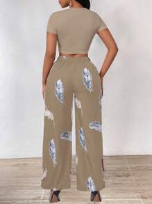 INAWLY Women Two Pieces Outfits For Daily Wear - Khaki - View 2