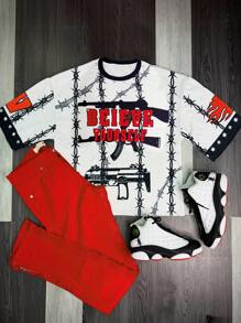 Manfinity Dauomo Men's Top ,Digital Printing Process, Hot Drilling Process, Believe Yourself Letter Printed Slogan Pattern, 2025 Spring And Summer Men's T-Shirt New Style - Multicolor - View 1